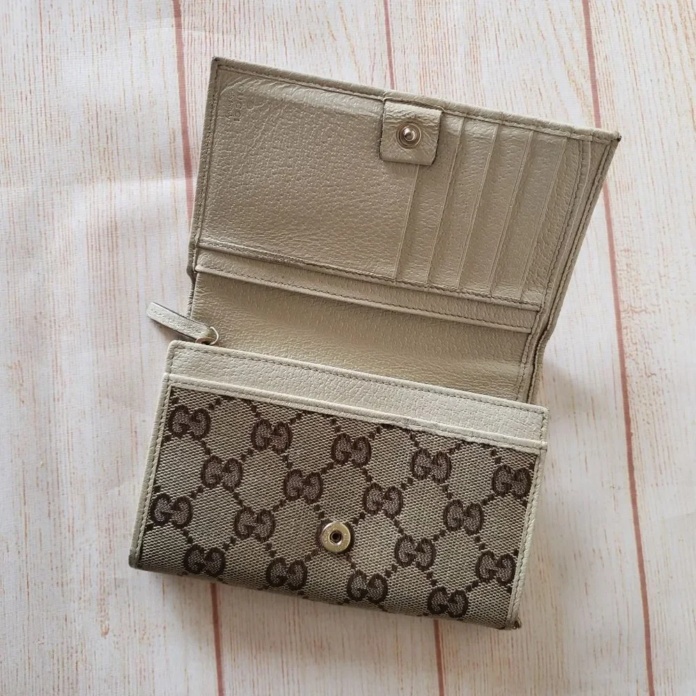 Authentic Gucci Signature Logo Fabric Leather Compact Bifold Wallet Unisex Box - Picture 7 of 16